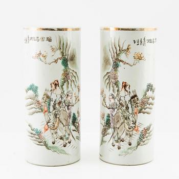 A pair of Chinese brush vases, 20th century.