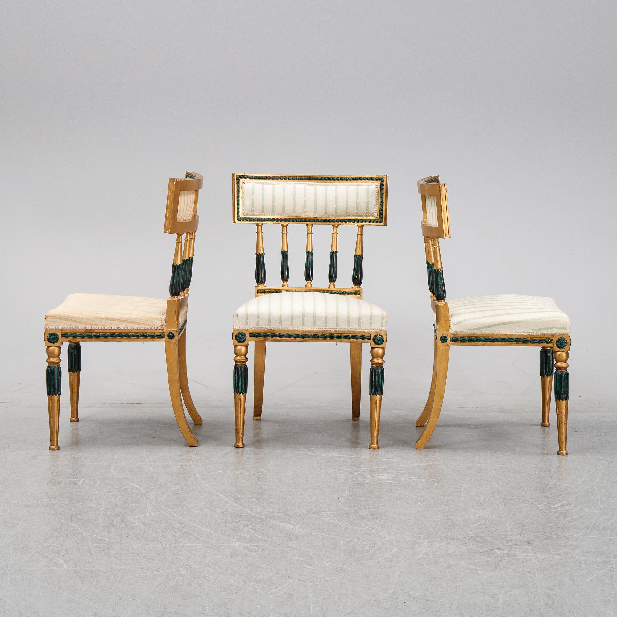 A set of three late Gustavian style chairs, 19th Century.