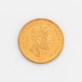 Oscar II, guldmynt, 20 kr, 1886, Typ III.