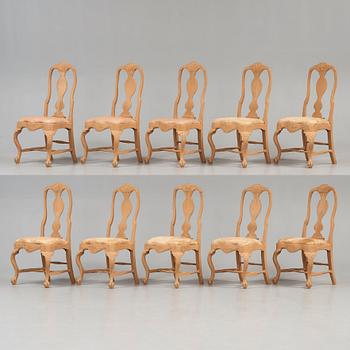 A set of ten Swedish Rococo 18th Century chairs.