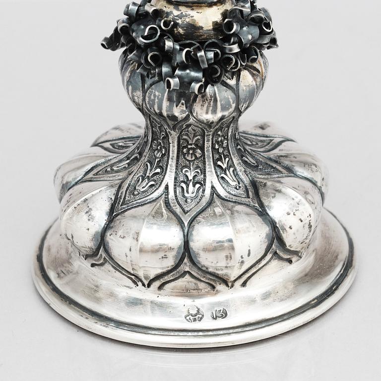 A possibly Austrian early 18th century silver grape-cup with lid, possibly Hammerstadt.