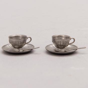 A 6-piece pewter miniature coffee set, the mid-20th century.