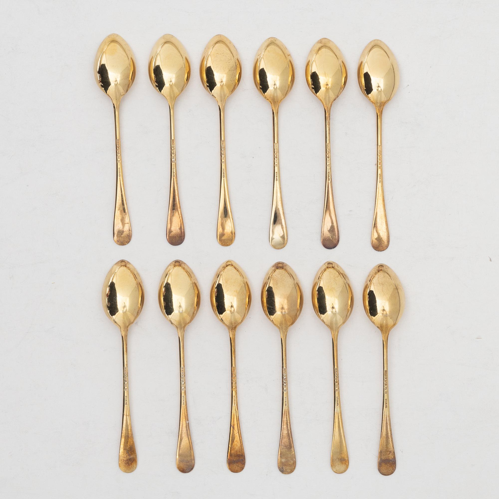 Twelve sterling silver gilt mocha spoons, CG Hallberg, Stockholm 1961.