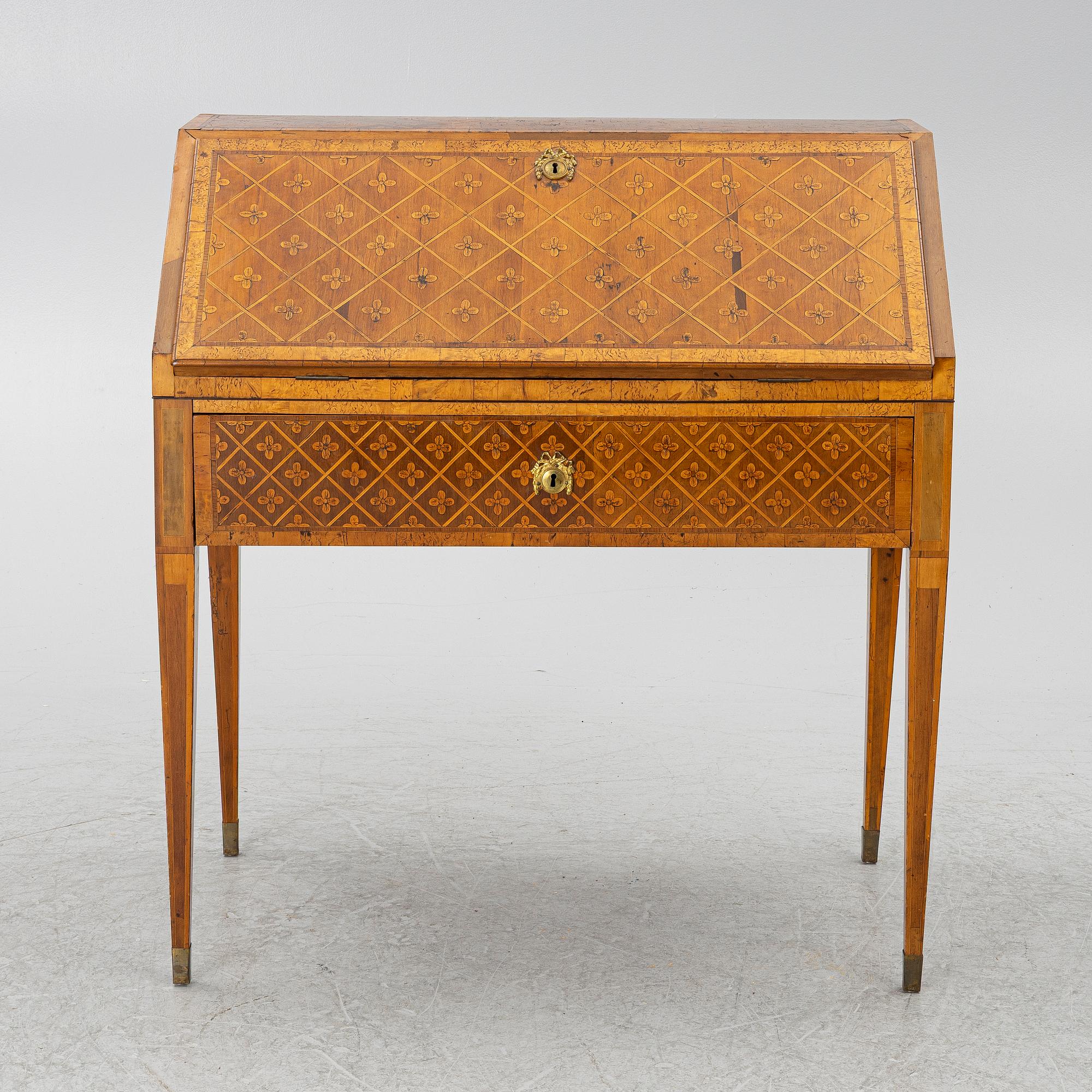 A Gustavian marquetry secretaire by Jonas Hultsten (master in Stockholm 1773-94).