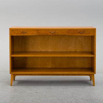An elm and burr birch veneered bookcase, 1940's.