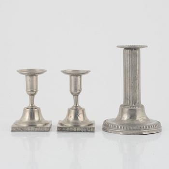 Nikolas Justelius and Nils Erik Justelius, three pewter candle holders, Eksjö, 1791-1851.