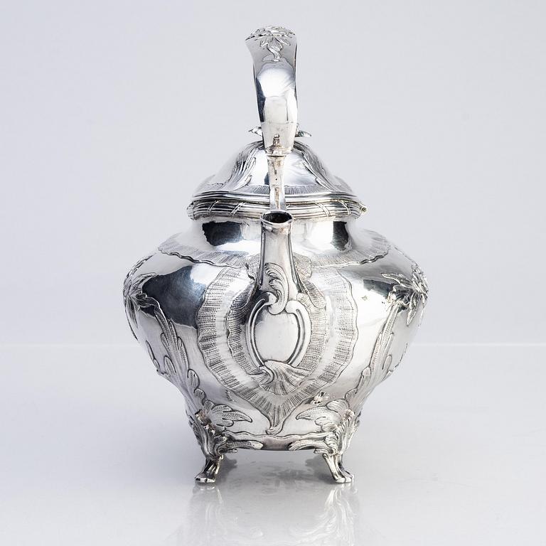 A Swedish Rococo double-spouted Rococo silver teapot, mark of Bengt Hafrin, Gothenburg 1770.