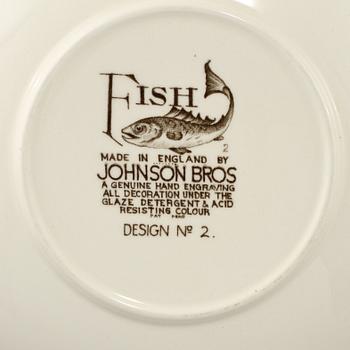 SERVISDELAR, 9 st, flintgods, "Fish" Johnson Bros. England, 1900-talets andra hälft.
