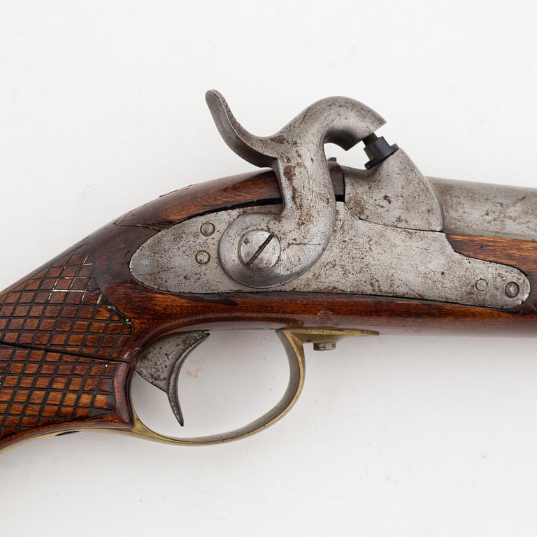 A Swedish smooth bored percussion pistol, 1850 pattern.