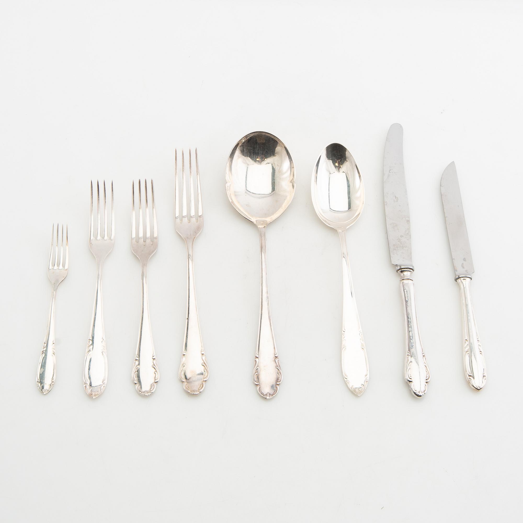 Cutlery service parts, 127 + 31 pieces, model Haga, GAB and C. G. Hallberg, Stockholm, 1950s/1960s.