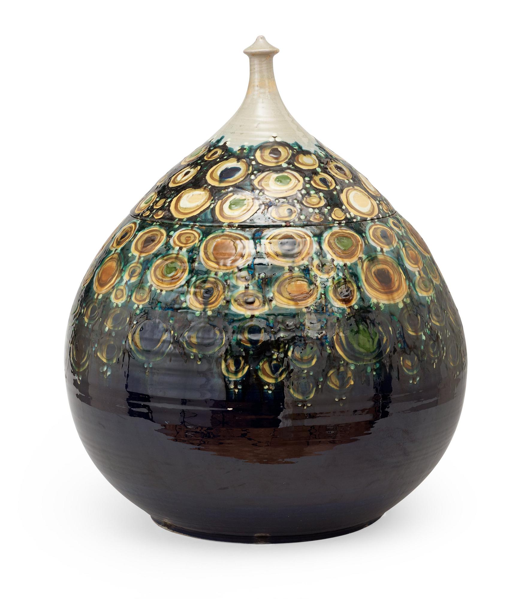A Björn Wiinblad glazed ceramic jar and cover, Denmark 1972.