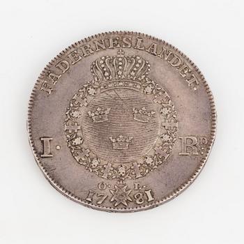 A SILVER COIN, Gustavus III, 1781.