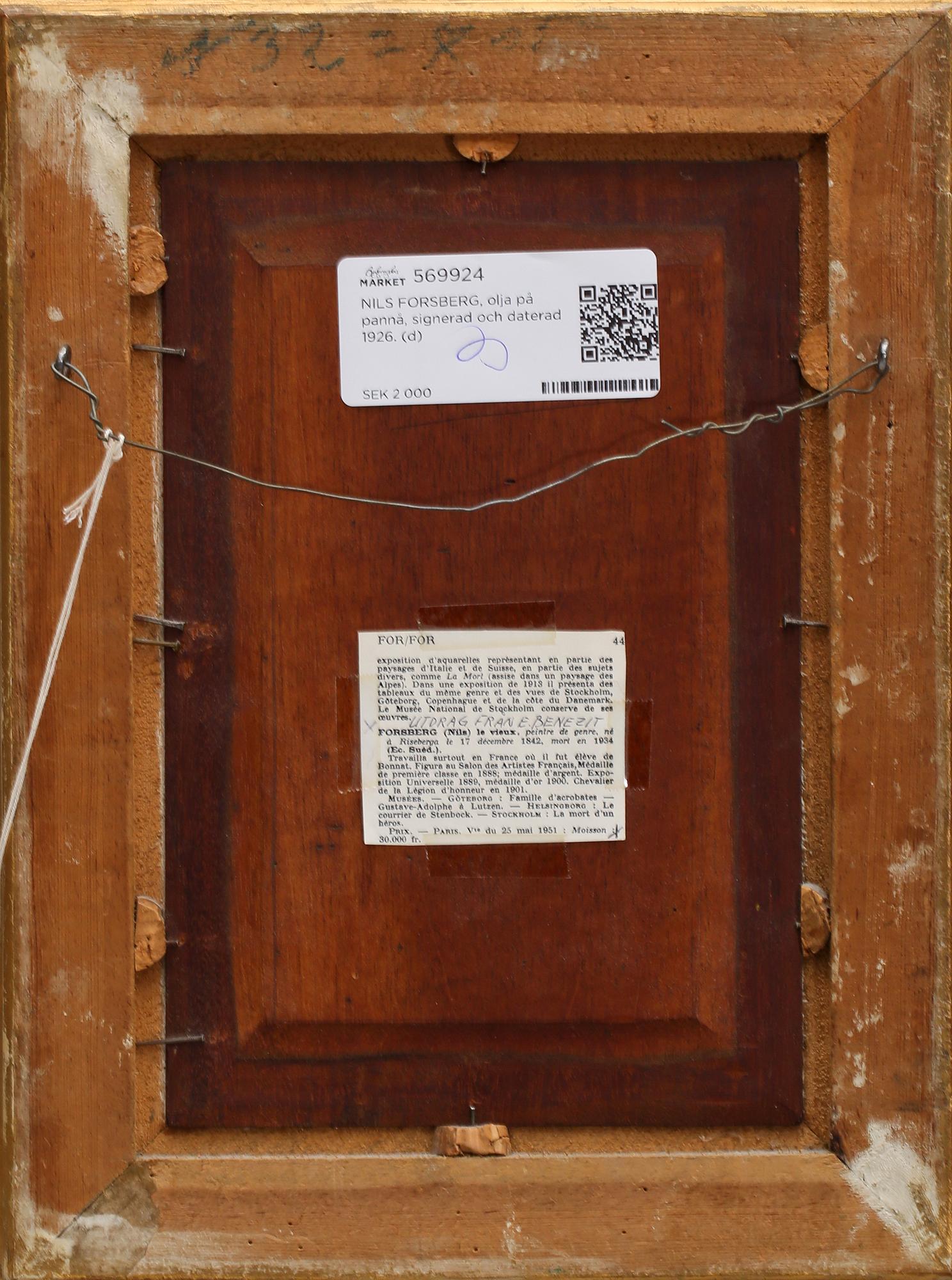 NILS FORSBERG, olja på pannå, signerad och daterad 1926.