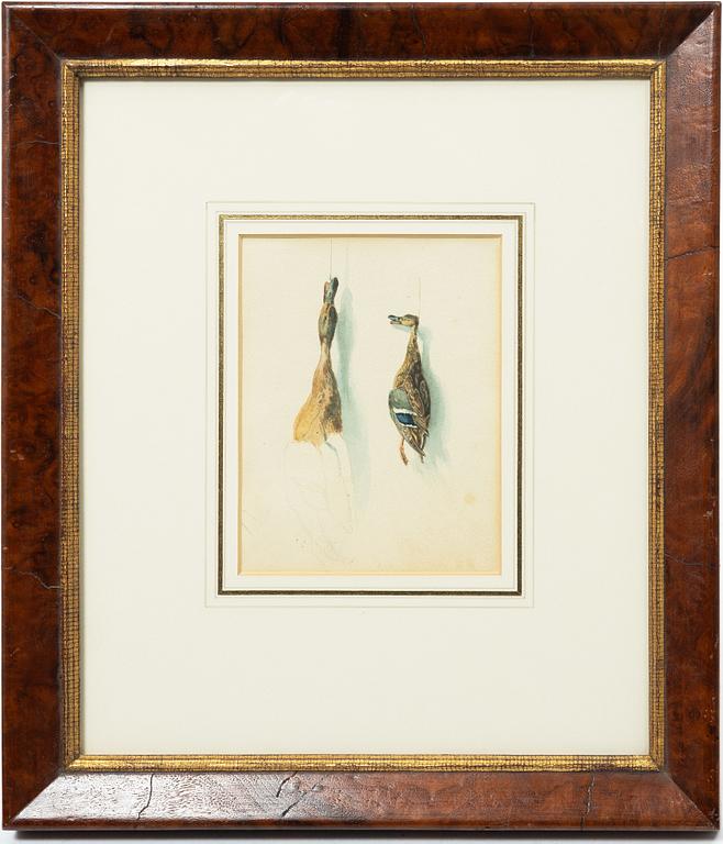 Unknown artist, likely Germany, watercolours, 2 pcs, game studies, 19th century.