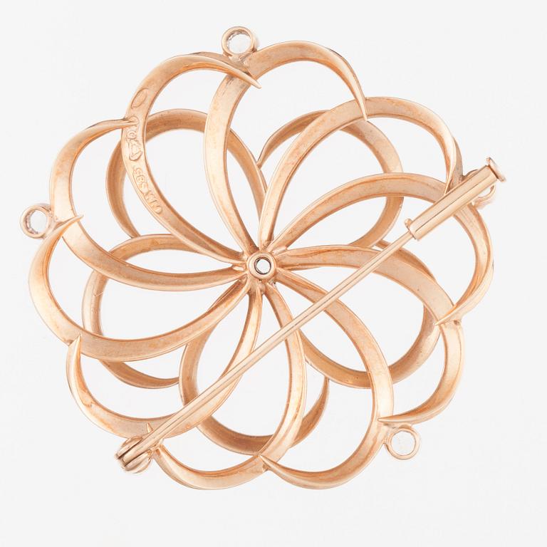 BROSCH, 14K guld, diamantimitationer. 1957. Vikt ca 7,4 g.