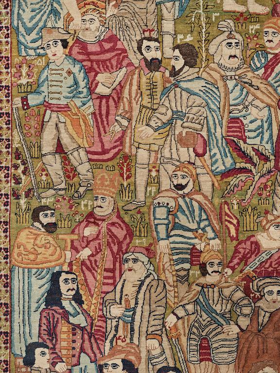 MATTO, an antique Kerman Laver figural, "the Rulers of the World", ca 236,5 x 140,5-143,5 cm.
