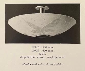 Harald Notini, ceiling lamp, variant of model "10997", Arvid Böhlmarks Lampfabrik, Stockholm, 1930s.