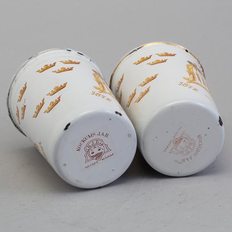A pair memorial enamel cup in memory of Kin Oscar II's 25 years on the trone, 1872-1897, produced by Kockums.