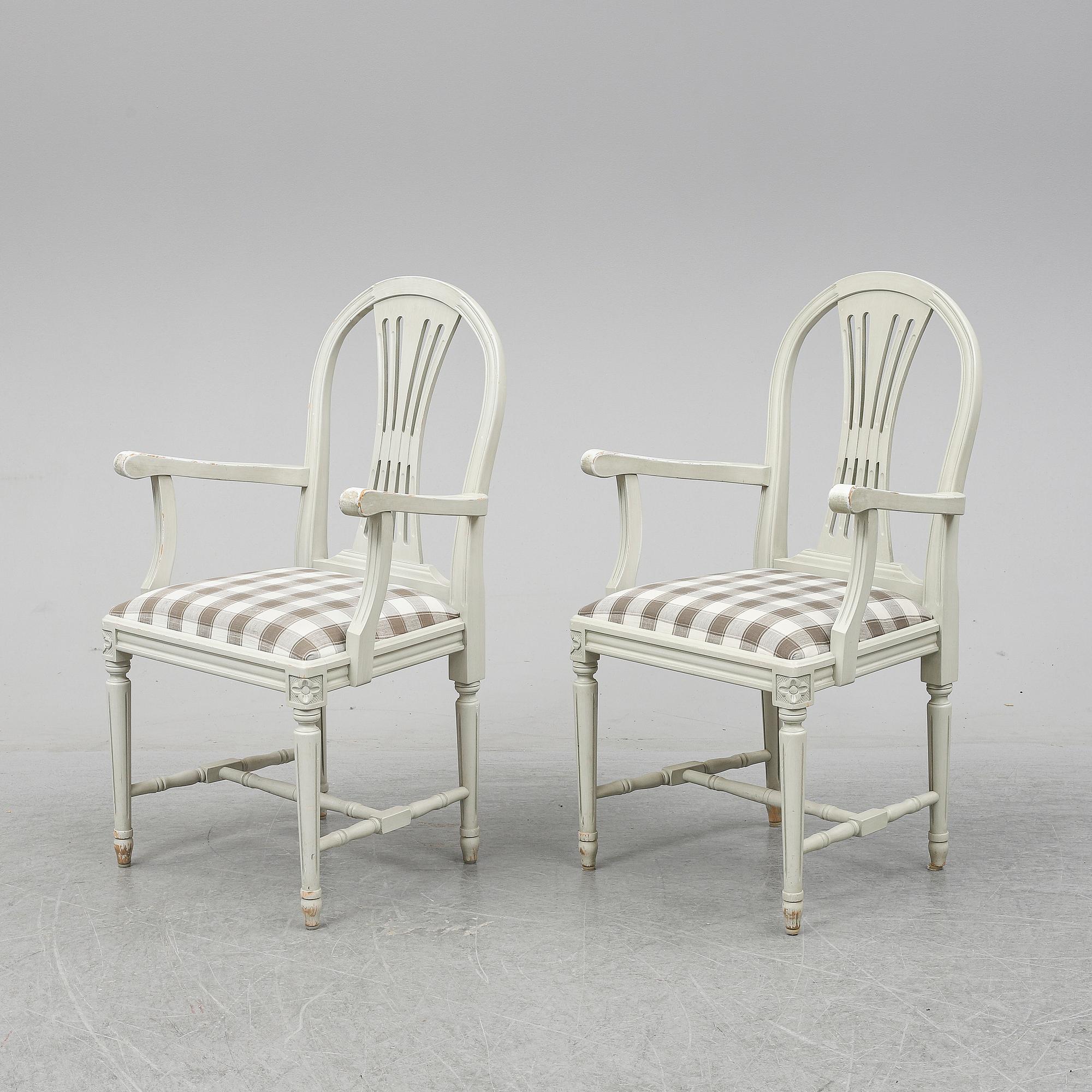 Six second half of the 20th Century Gustavian style armchairs.