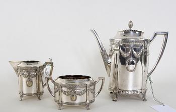KAFFESERVIS, 3 delar, nysilver, empirestil, C.G. Hallberg.