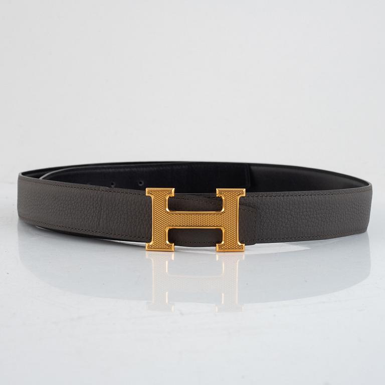 Hermès, belt, "H Guillochee belt buckle & reversible leather strap".