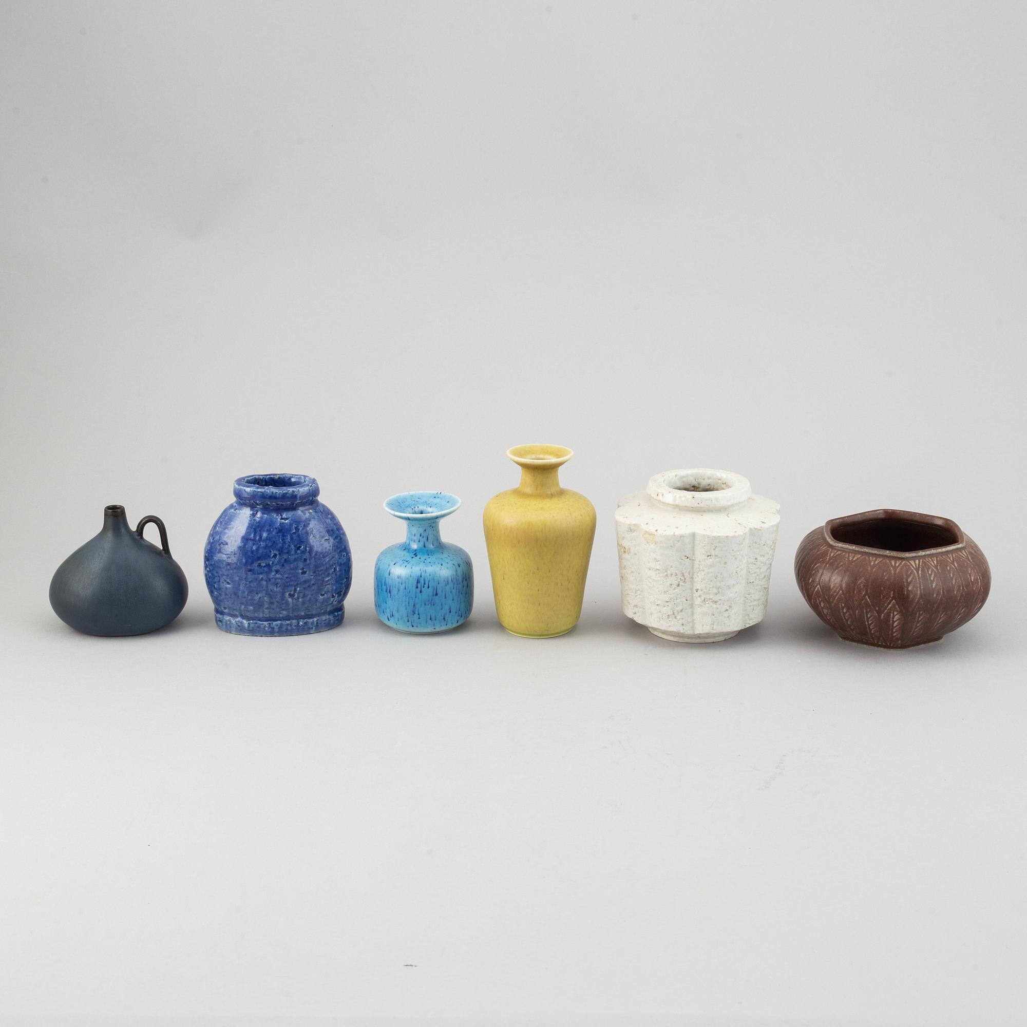 Gunnar Nylund, vaser, 5 st och skål, stengods, Rörstrand.