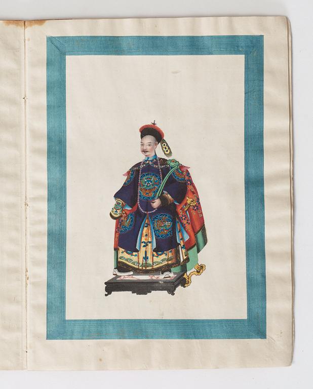 ALBUM med GOUACHER (10). Sunqua, porträtterande kinesiska hovet, Qing dynastin, sent 1800-tal.