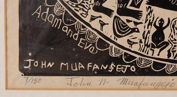 John Ndevasia Muafangejo, linolumsnitt, 1968+85, signerad 7/150.
