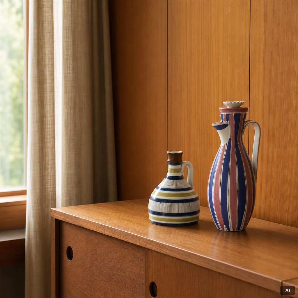Stig Lindberg, Two faience jugs, Gustavsberg Studio.