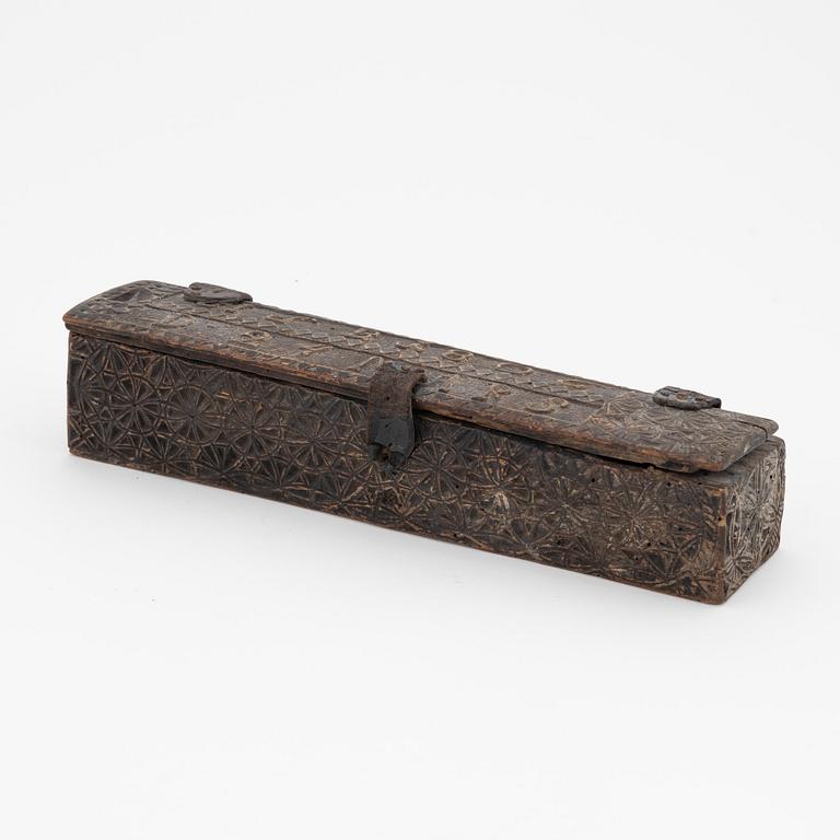 A Swedish carved wooden box, 18th/19th Century.