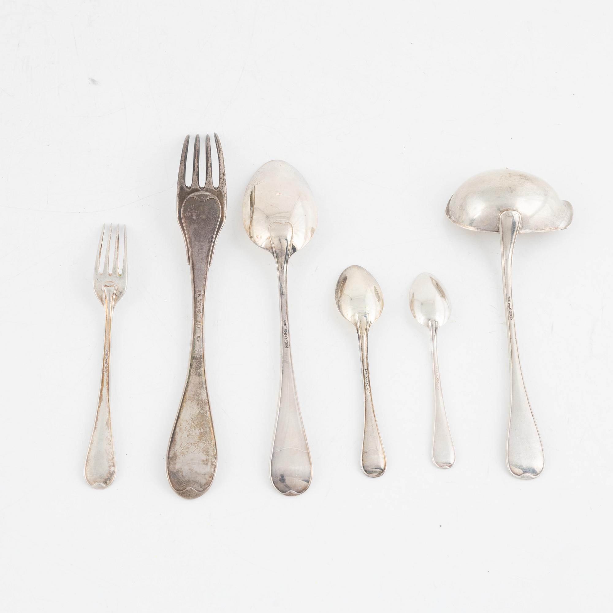 Bestickservisdelar, 40 st, silver, "Svensk rund", bl.a. GAB, Stockholm 1967.