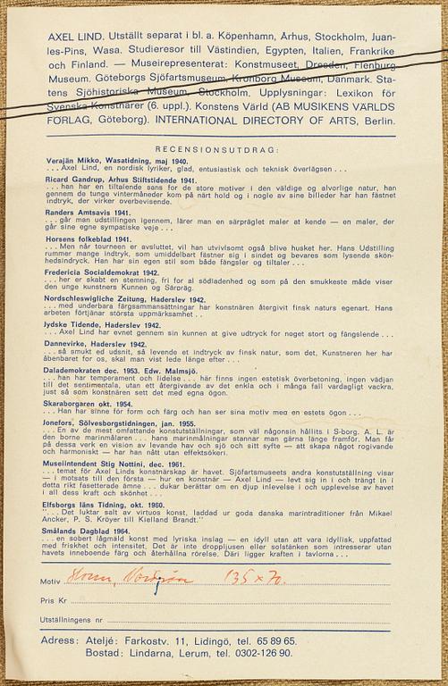 AXEL LIND, oil on canvas, signed.