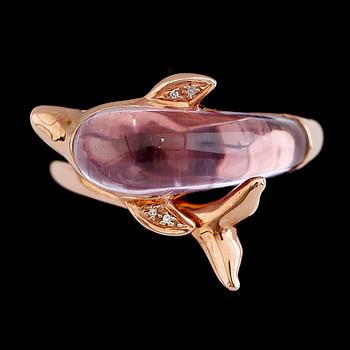 RING, 18 k roséguld, ametist och briljantslipade diamanter tot ca 0.01 ct.