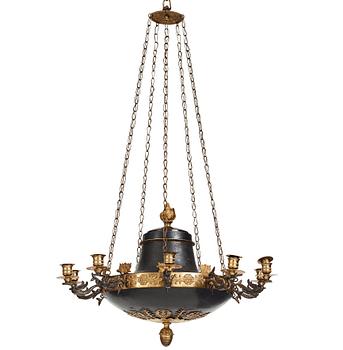 A presumably from Åbo Empire 19th century ten-light hanging lamp.