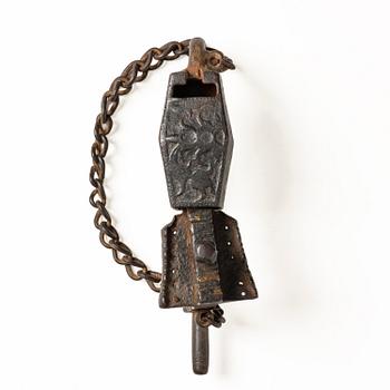A cast Iron 'Temple lock', Nepal, 19th century.