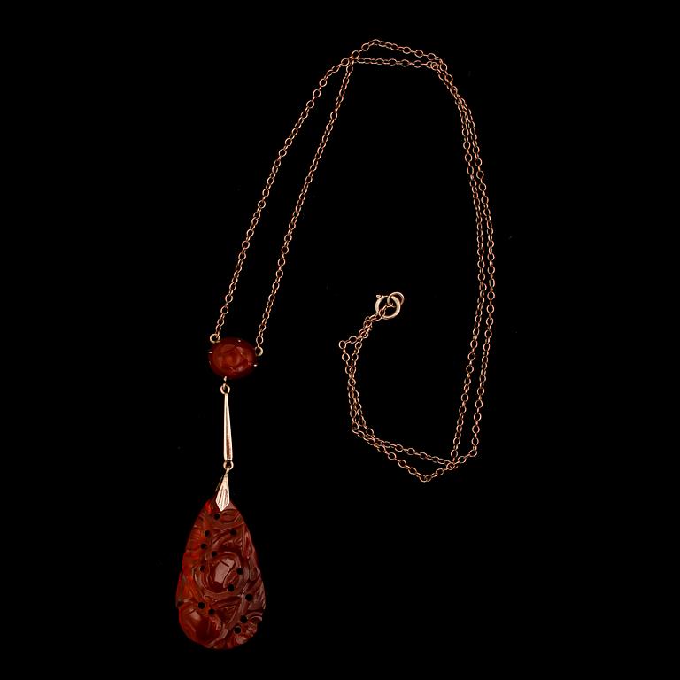 COLLIER, 9 k, med karneol.