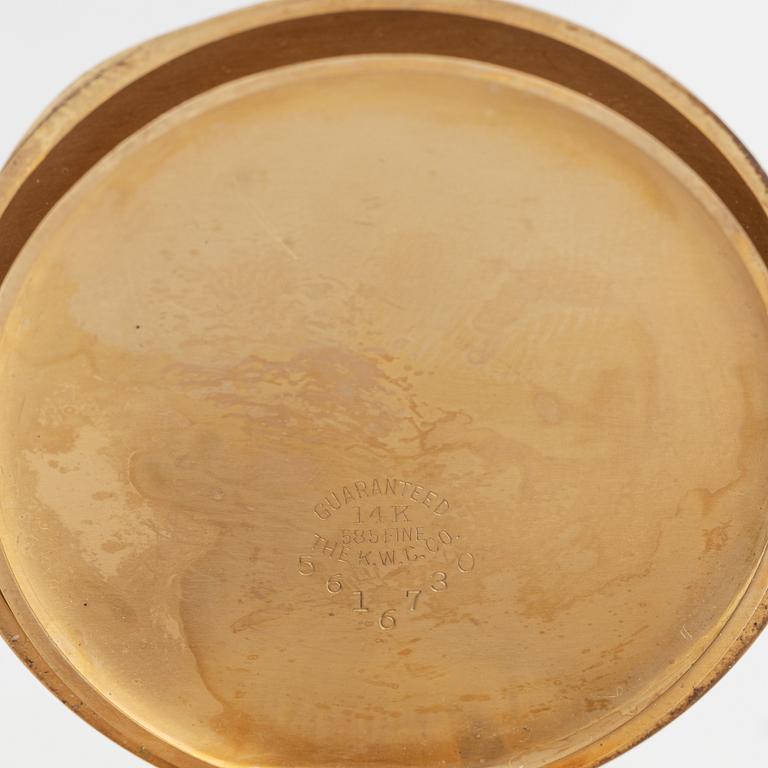 Waltham, pocket watch, 14k gold, 46 mm.