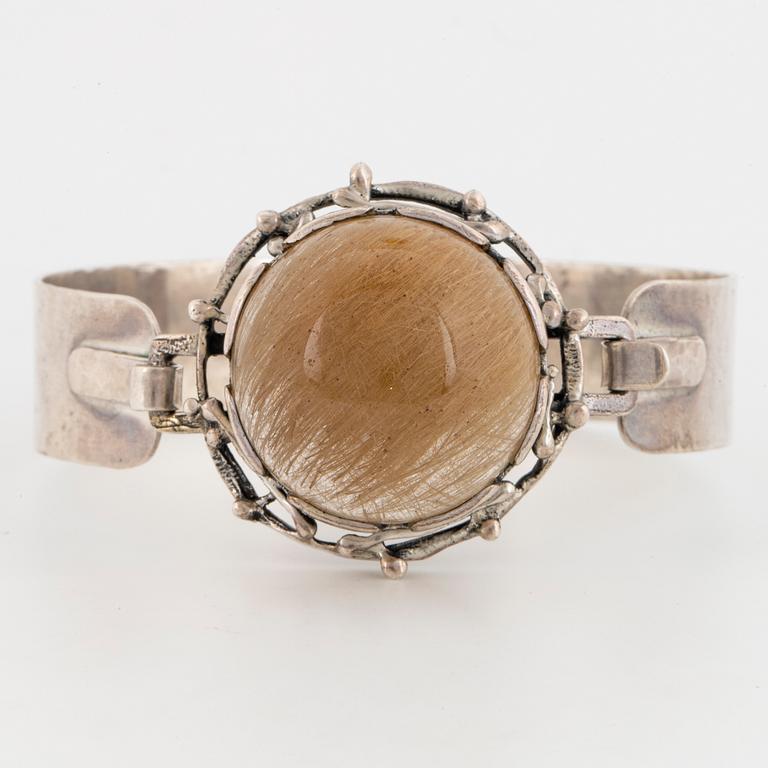 Bangle and pendant silver with cabochon cut rutile quartz, Klintz, necklace Alton.