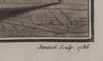 Niclas Lafrensen d.y., efter. Gravör Jean Francois Janinet. Tre färggravyrer, bildstl 35,5 x 28 cm vardera.