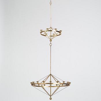 Sigurd Persson, an 18 candles brass chandelier, Sweden, probably 1960s.