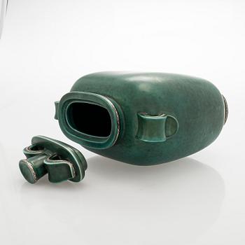 Wilhelm Kåge, urna med lock, stengods, "Argenta", Gustavsberg.