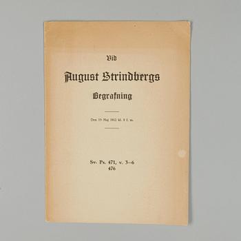 PROGRAM/MINNESBLAD, "Vid August Strindbergs begrafning", Stockholm 1912.