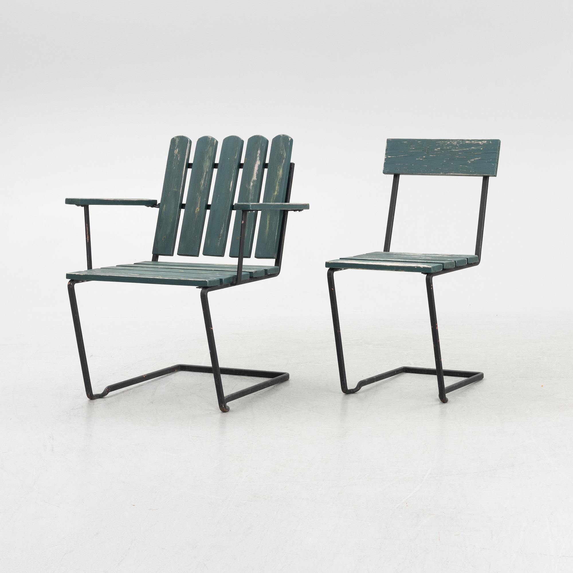 A garden table with five chairs, Grythyttan, Sweden, second half of the 20th century.