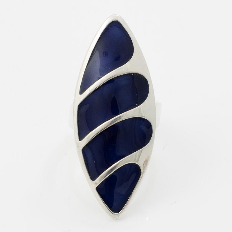 David Andersen, brooch, a pair of earrings and a pendant, silver and enamel.