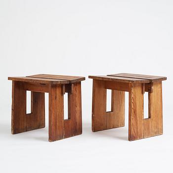 Axel Einar Hjorth, two pine "Skoga" stools, Nordiska Kompaniet, Sweden 1930's.