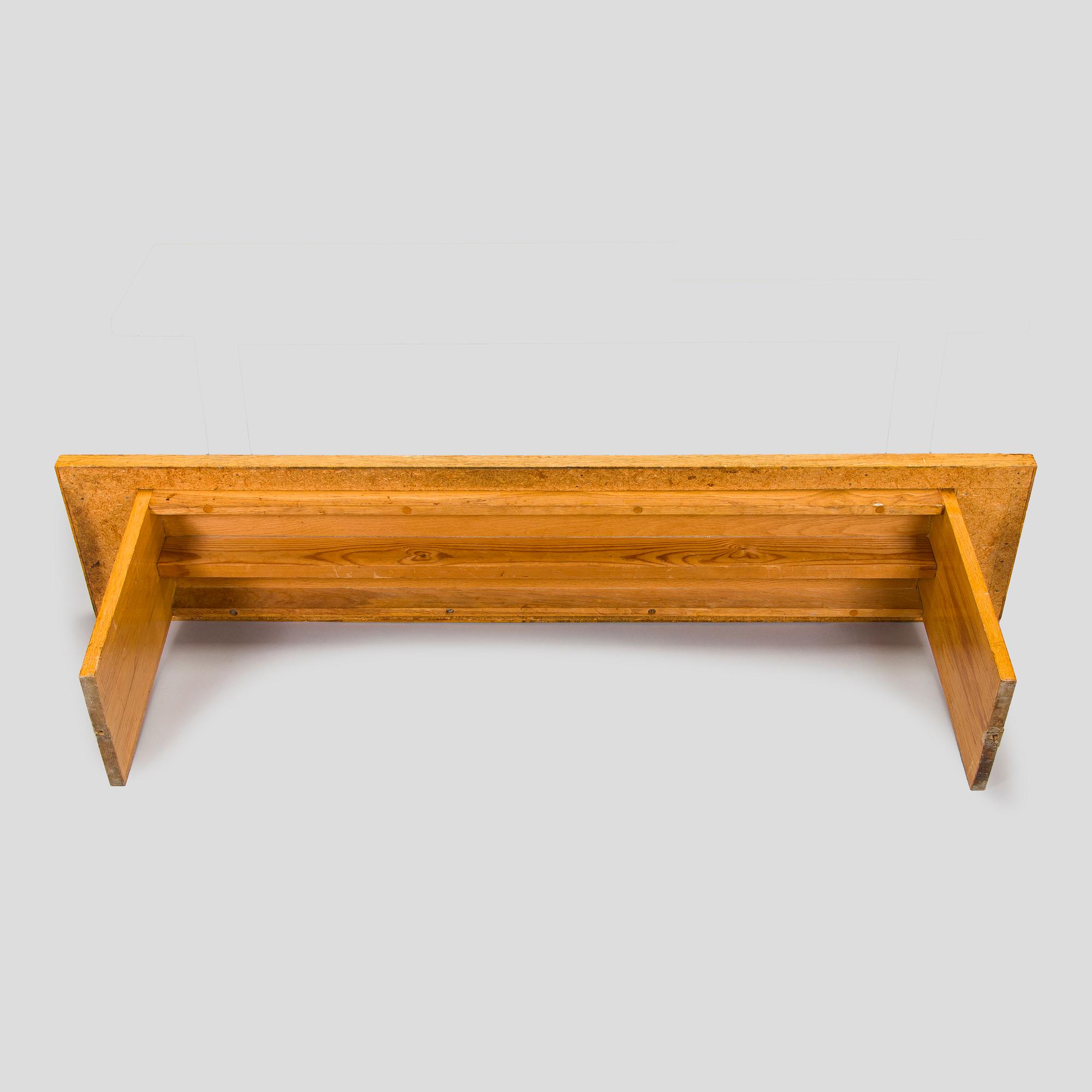Dining table and two benches, mid-20th century.