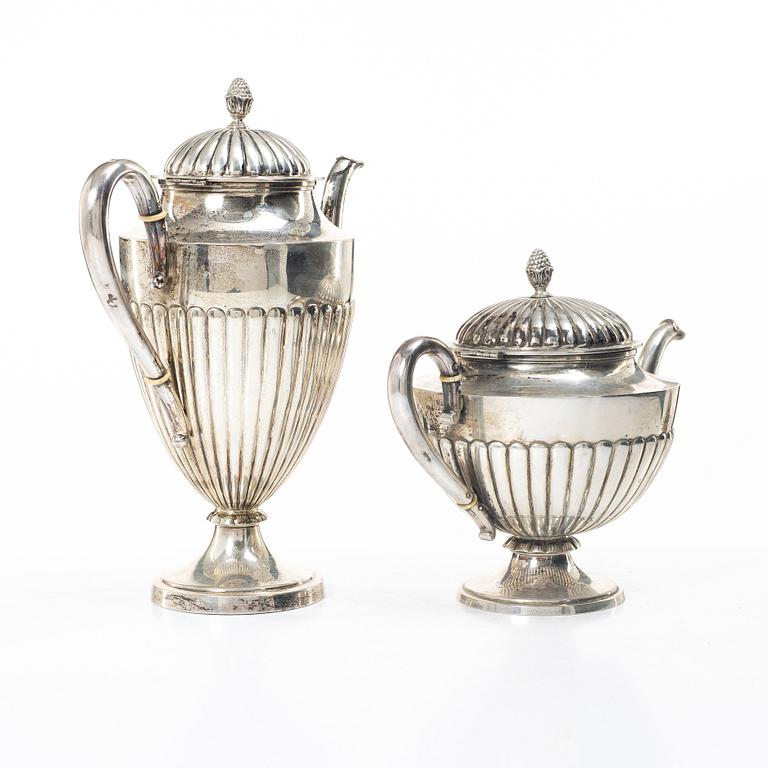 C.G. Hallberg, Tea and coffee service, 4 pieces, silver, Gustavian style, Stockholm 1897–1909.