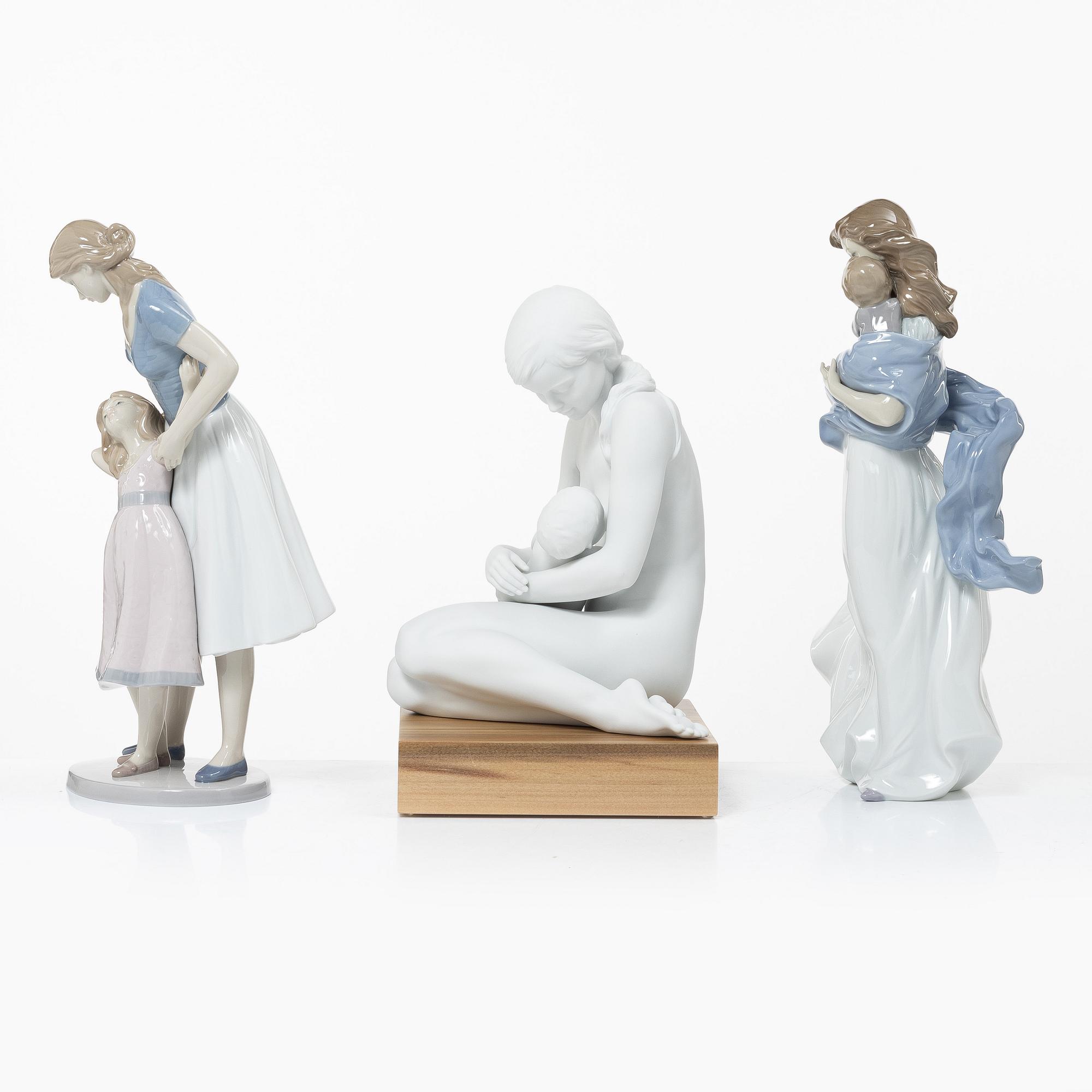 Lladró, figuriner, 3 st, "A nurturing bond", "Loving touch" och "Want to be like you", Spanien.