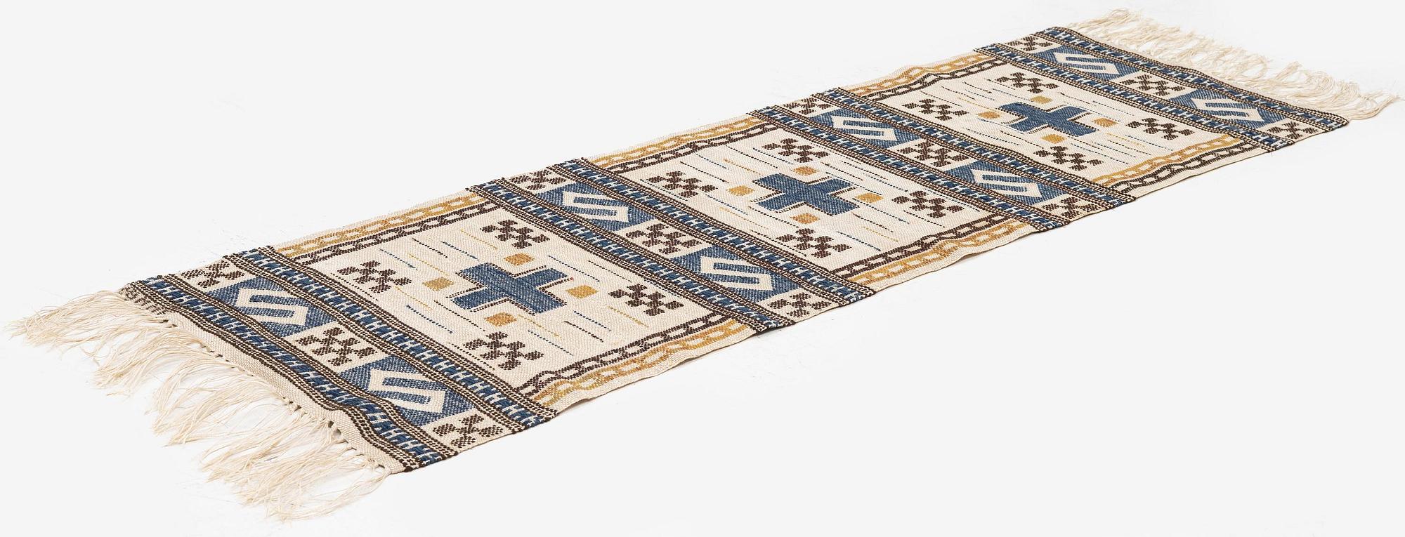 Märta Måås-Fjetterström, a 'Blå essbård' (also  S-bård), flat weave c. 142 x 42 cm, signed AB MMF.