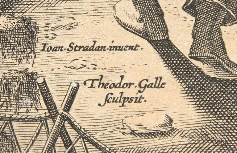 KOPPARSTICK, Theodore Galle, efter Stradanus (Jan van der Straet), 1600-tal.